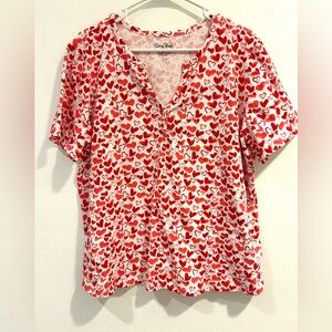 Women’s Coral Bay White Red Hearts Short Sleeve Top XL